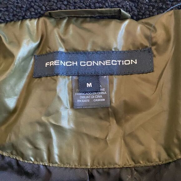 French Connection Puffer Jacket Coat Women's sz Medium Green/Black Faux Fur - Picture 12 of 16